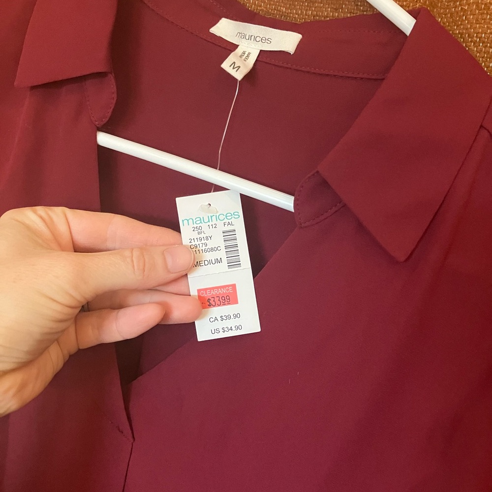 Maurices Burgundy V-Neck Blouse - Picture 2 of 2